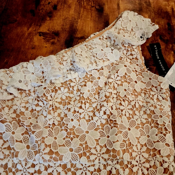 Donna Morgan Cream Lace One-Shoulder Dress - Picture 2 of 6